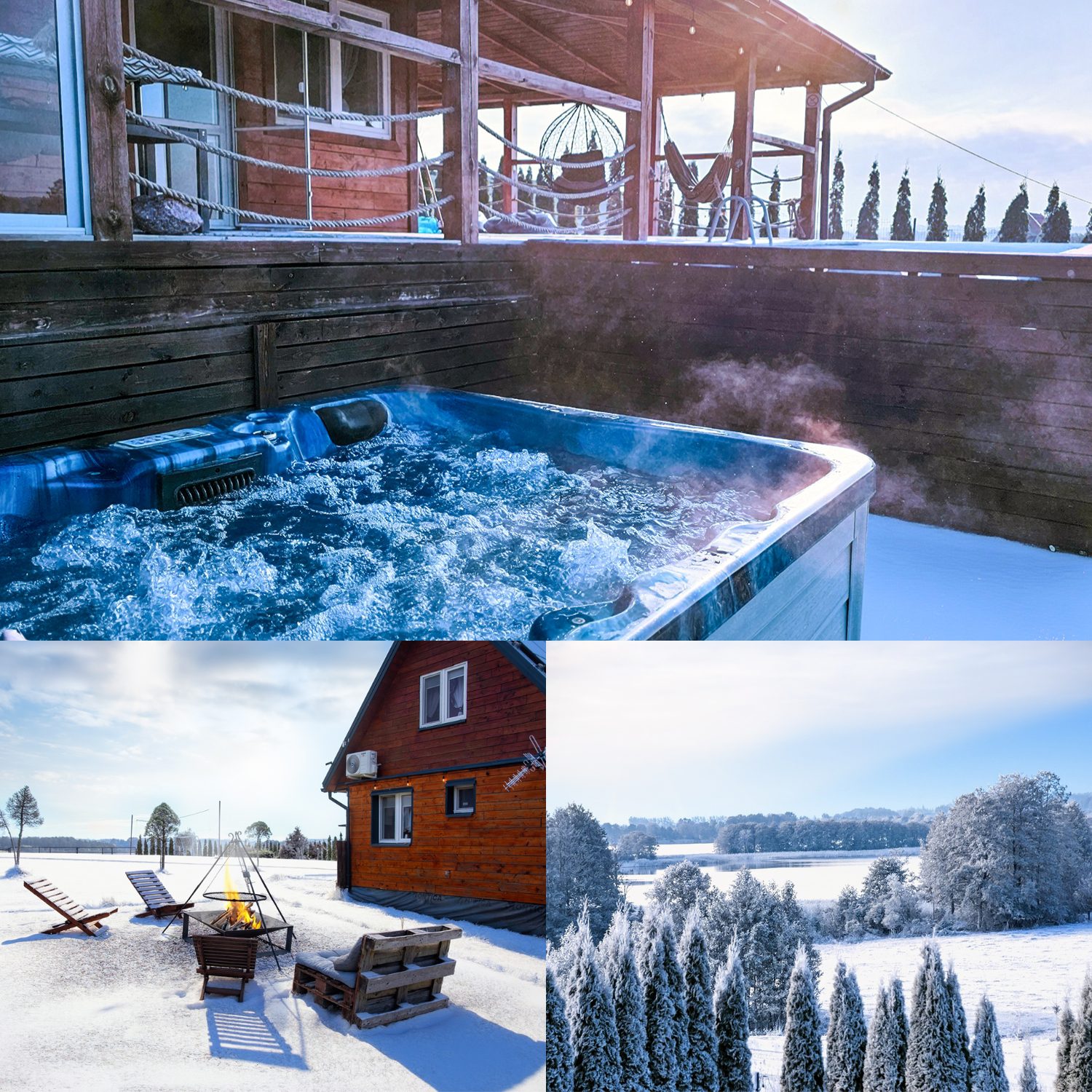 domek z jacuzzi na mazurach - zima